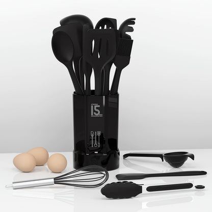 Silicone Cooking Utensils Set - 446°F Heat Resistant Kitchen Utensils,Turner Tongs,Spatula,Spoon,Brush,Whisk.Kitchen Utensil Gadgets Tools Set for Nonstick Cookware.Dishwasher Safe (BPA Free)