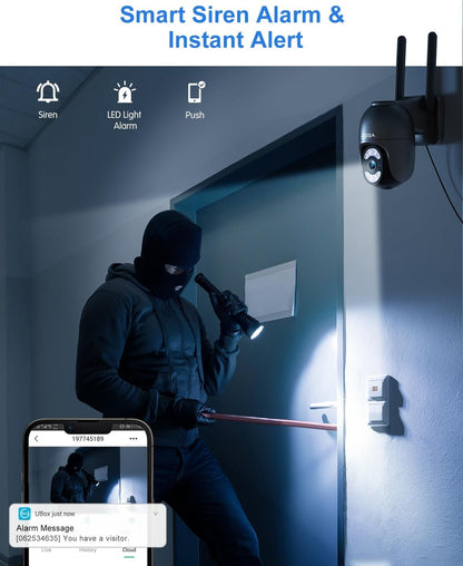 Xega 4G LTE Security Camera Outdoor with SIM Cardã€Plug in 24/7 Recordingã€‘ 2K Wired 4G No WiFi Security Camera, IP PTZ CCTV Auto Tracking Human Detection Spotlight Siren Alert TF Cloud Storage IP66