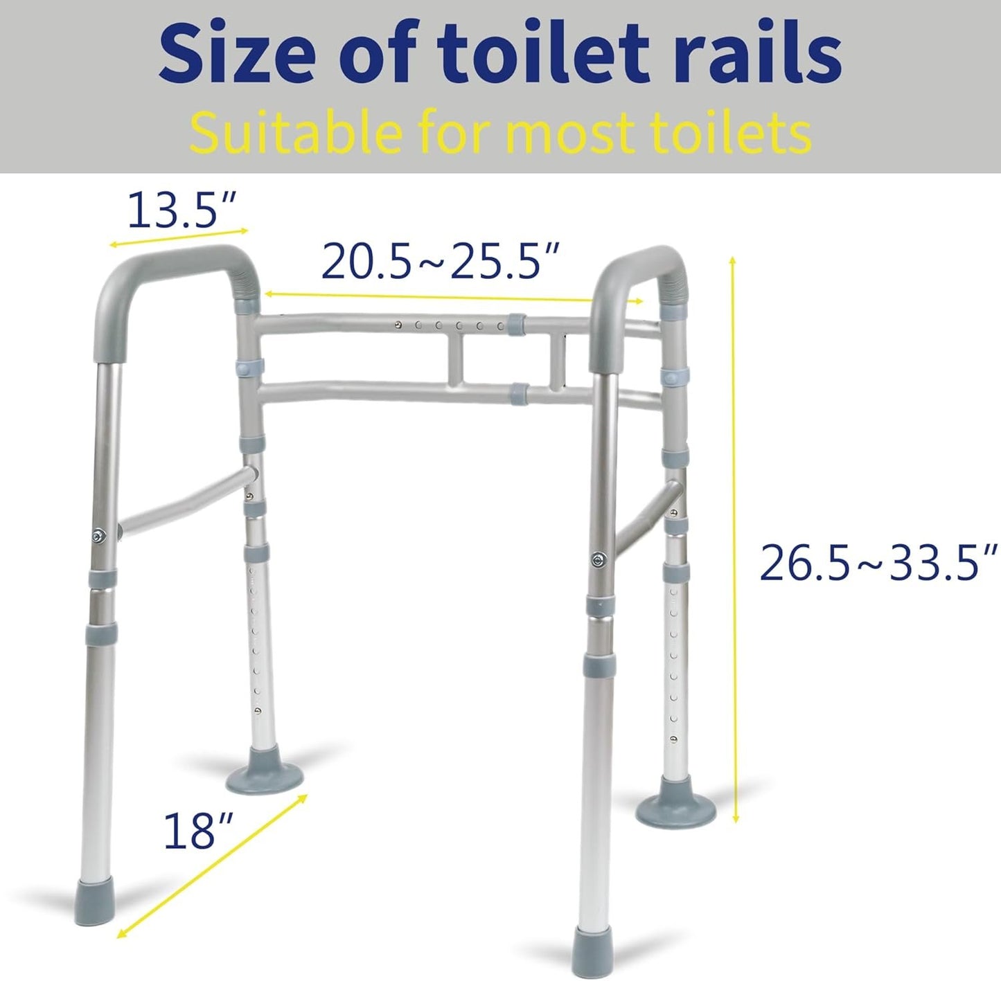LandTale Toilet Safety Rails, Adjustable Toilet Rails for Elderly Adults Senior Disabled Handicap, Toilet Assistance Handles Safety Frames