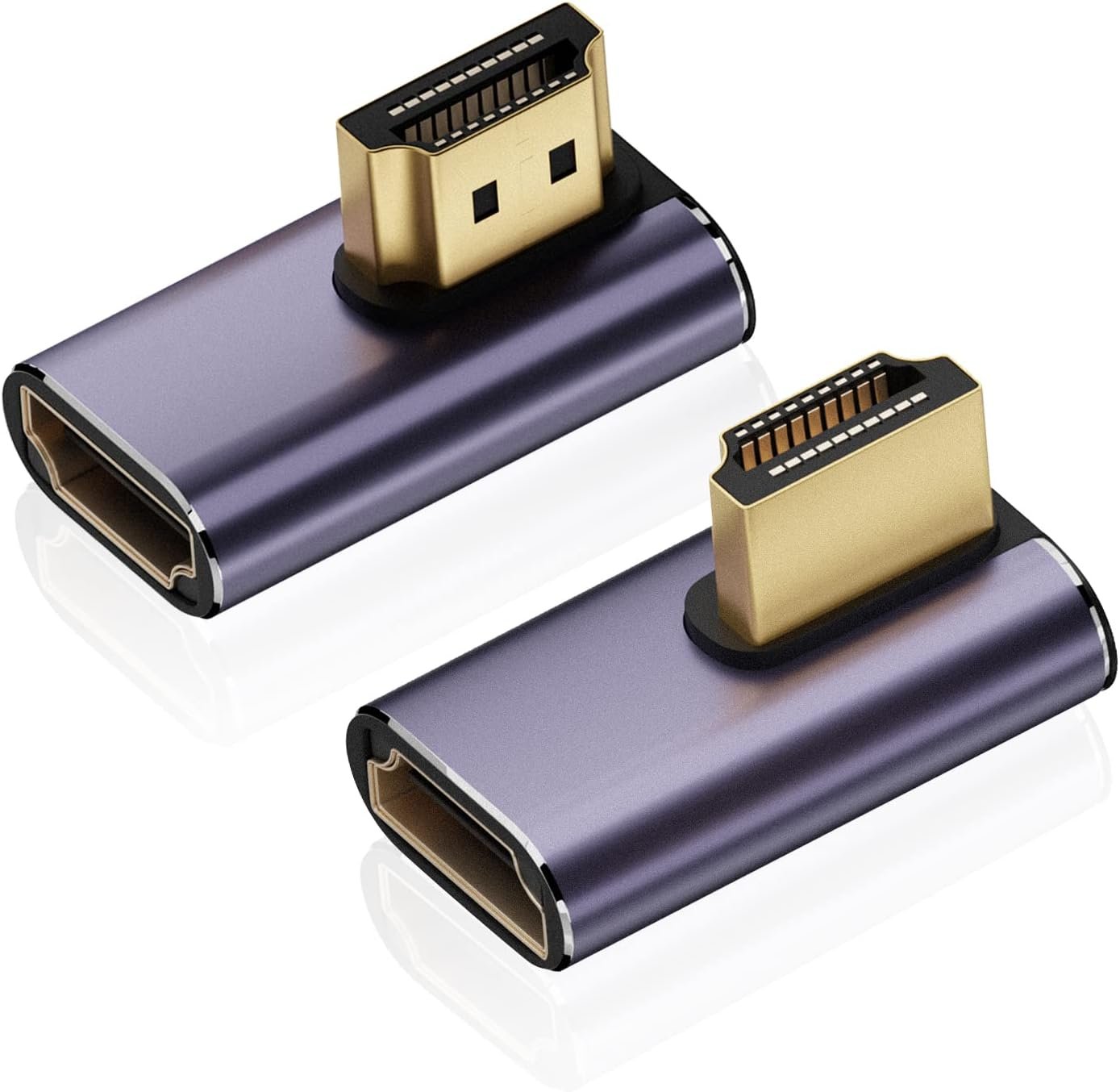 AreMe 8K HDMI 2.1 Right Angle Adapter (2 Pack), Left&Right 90 Degree and 270 Degree HDMI Male to HDMI Female Extender Connector Aluminum Alloy Purple