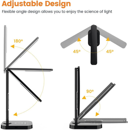 LASTAR Desk Lamp,Smart 18W Wireless Rechargeable Led Table Lamp, USB Charging, 5 Brightness Levels, 5 Colour Temperatures, Perpetual Calendar, Alarm Clock and Memory Function Desk Lamp for Home Office