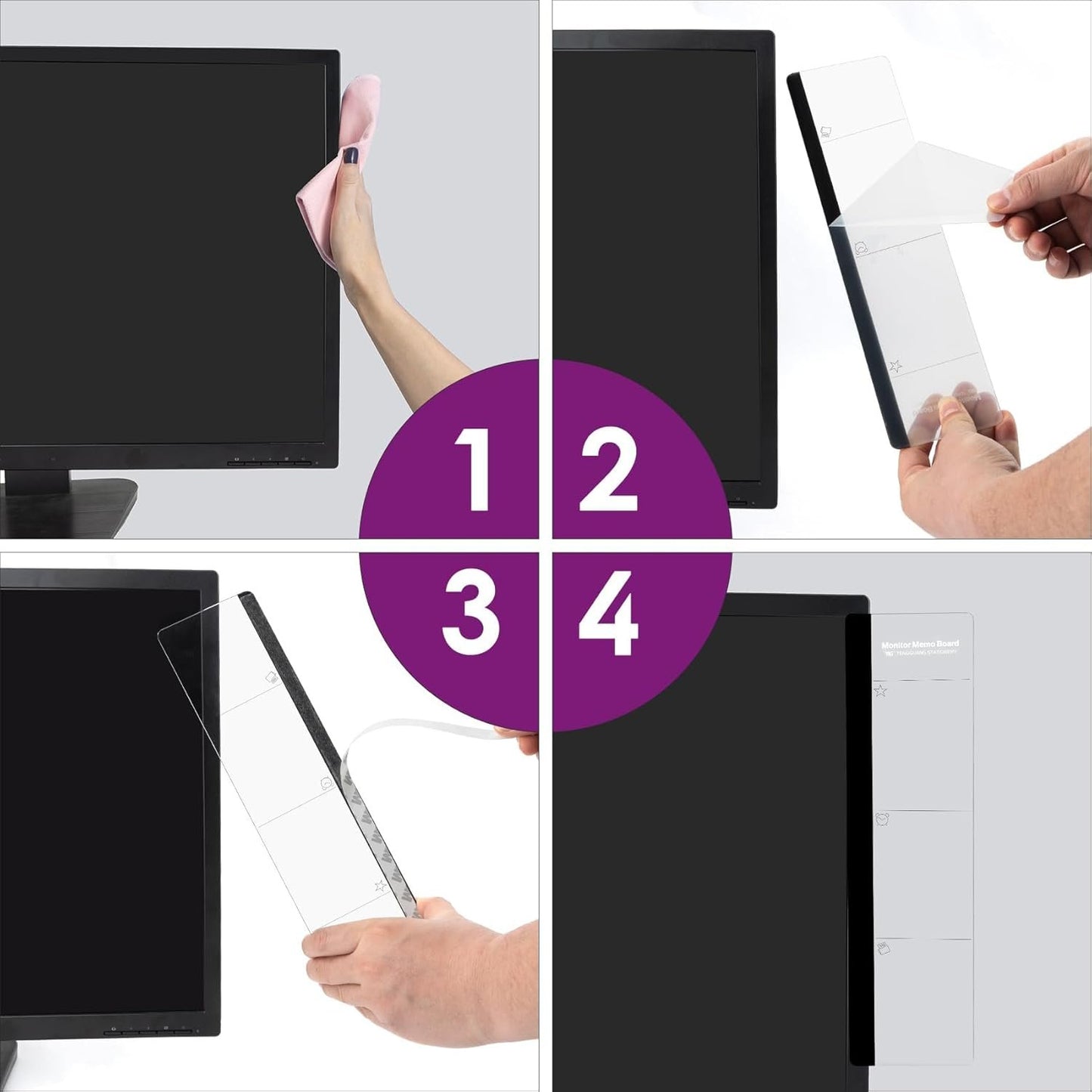 Office Desk Accessories 2pcs Computer Monitor Memo Board Message Board Transparent Acrylic Side Panel Sticky Note Board Left and Right Computer Note Board Suitable for Women Work Form Home Office