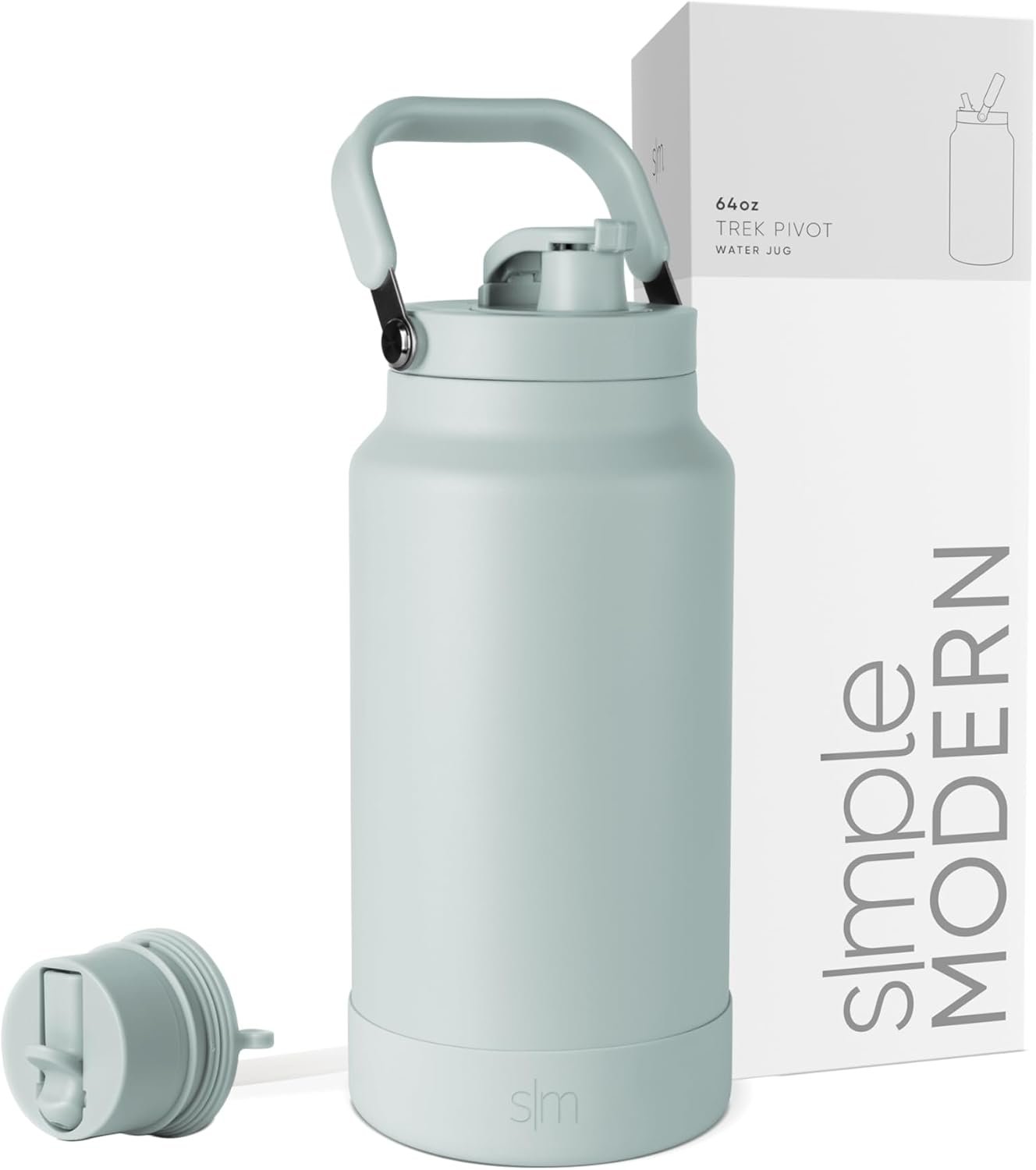 Simple Modern Trek Pivot | Half Gallon Water Bottle Jug with Handle & Boot | Interchangeable Straw & Chug Lids | Large Insulated Stainless Steel | Sports Camping Outdoors | 64oz, Sea Glass Sage