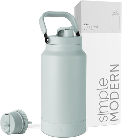 Simple Modern Trek Pivot | Half Gallon Water Bottle Jug with Handle & Boot | Interchangeable Straw & Chug Lids | Large Insulated Stainless Steel | Sports Camping Outdoors | 64oz, Sea Glass Sage