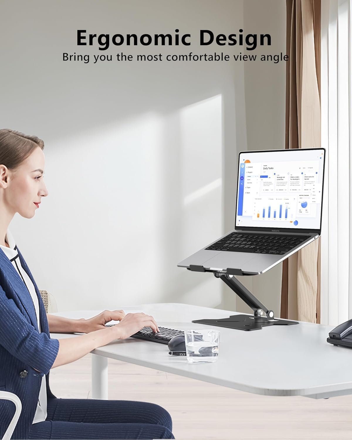 JCZT Portable Laptop Stand, Adjustable Foldable Laptop Riser Mount for Desk, Ergonomic Computer Stand Holder for MacBook Air Pro, Dell, HP, All 10-16'' Laptops, Black