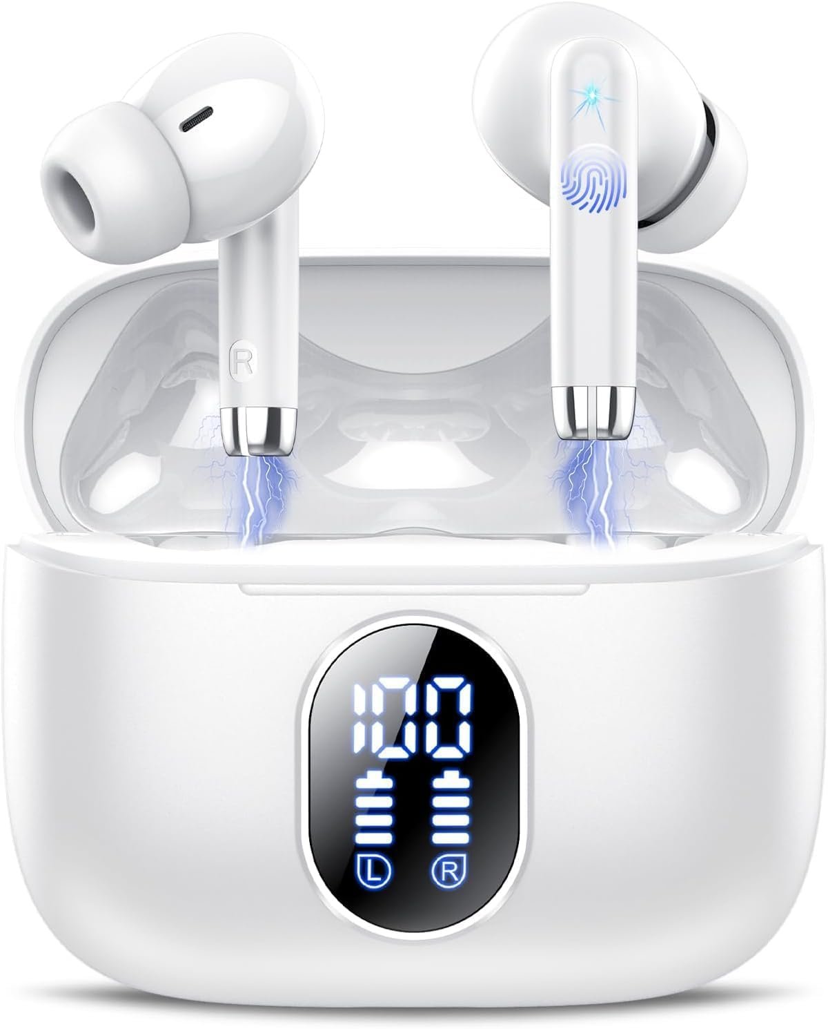 Wireless Earbuds, 2025 New Bluetooth 5.4 Headphones HiFi Stereo with 4 ENC Mic, 40H Mini Ear Buds In-Ear Noise Cancelling Earbuds with LED Screen, Ultra Light USB-C Bluetooth Earphones for Android iOS