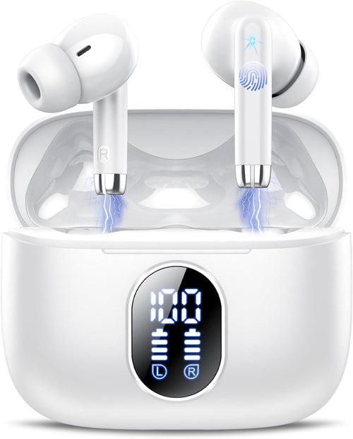 Wireless Earbuds, 2025 New Bluetooth 5.4 Headphones HiFi Stereo with 4 ENC Mic, 40H Mini Ear Buds In-Ear Noise Cancelling Earbuds with LED Screen, Ultra Light USB-C Bluetooth Earphones for Android iOS