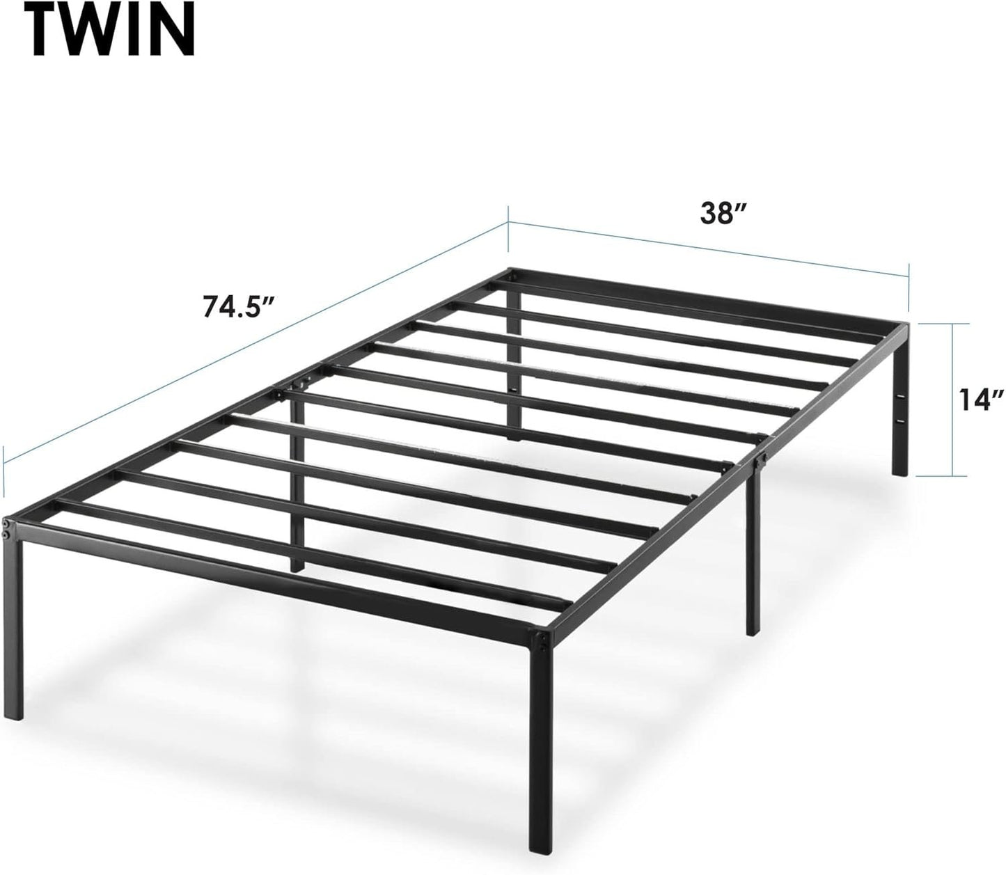 Best Price Mattress 14 Inch Metal Platform Beds w/Heavy Duty Steel Slat Mattress Foundation (No Box Spring Needed), Twin Size, Black