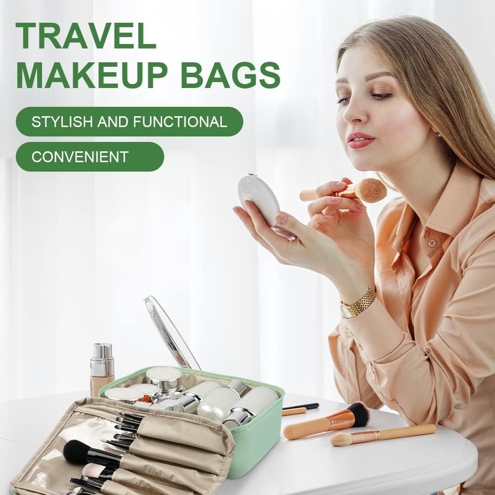 Aucuu Women Beauty Case Travel Cosmetic Organizer Travel Makeup Bag with Double Face Pocket Travel Toiletry Bag for Travel/Outdoor, #4 Green (M), M, Toiletry Bags