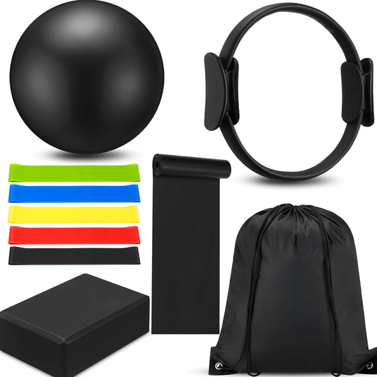 Silipull 10 Pcs Pilates Yoga Equipment Accessories, Pilates Ring Circle Set Gift for Women Home Workouts Include Pilates Ball Circle Yoga Ring Resistance Bands Block Color Yoga Straps and Gym Bag