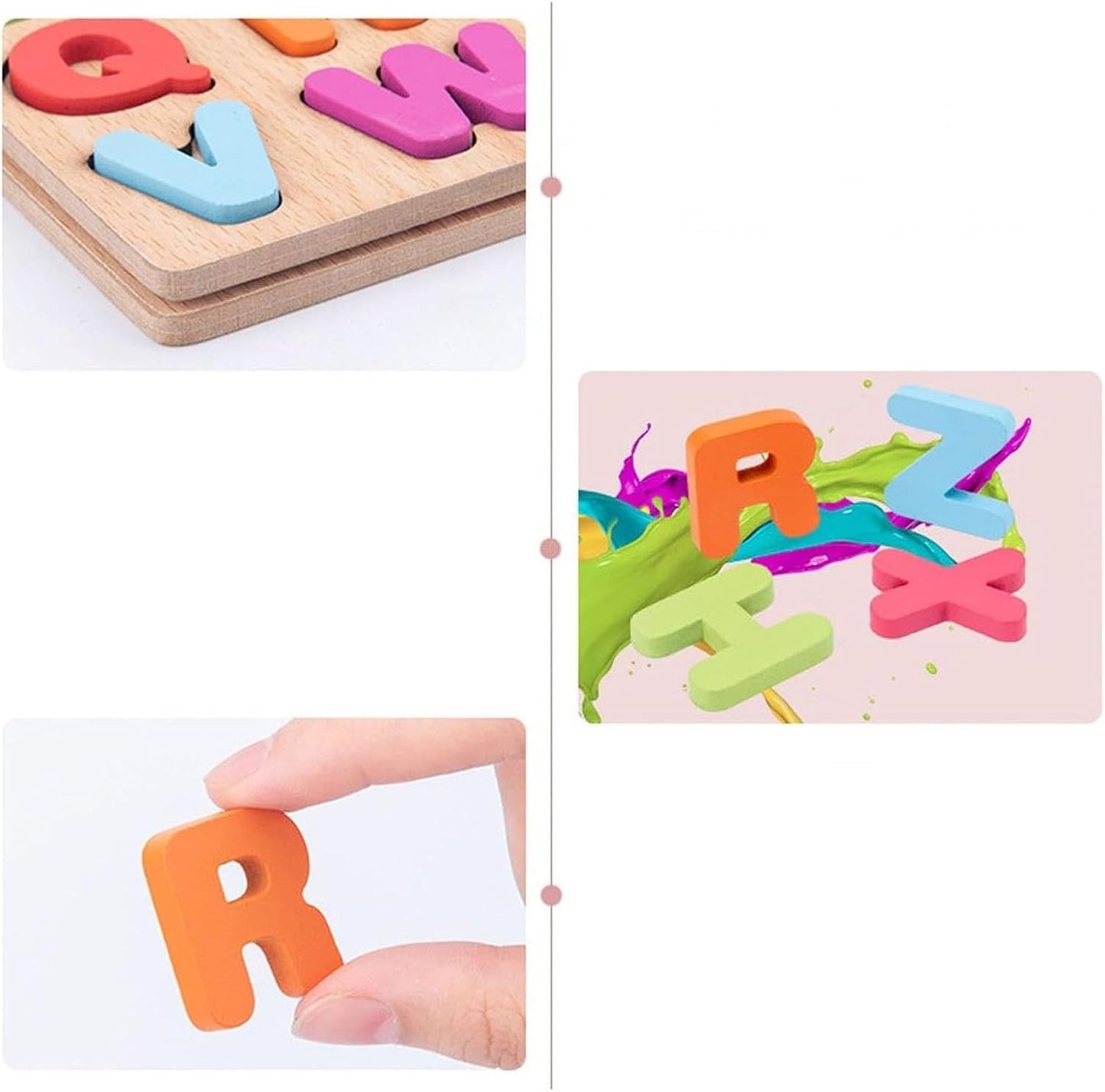 Montessori Wooden Puzzles for Kids, 3pcs Wood Alphabets Numbers and Shapes Preschool Learning Educational Puzzle Board Toys Birthday Gifts for Boys Girls Ages 3 4 5 6 Year Old