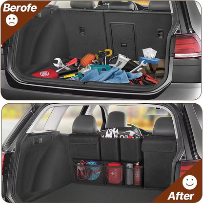 Hawsam BackSeat Organizer Car Back Seat Organiser, SUV Storage Bag Waterproof Multifunctional Car Organiser, Splits Boot Back Seat with Many Pockets (3-in-1)