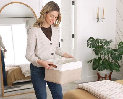 OrganiHaus Large Fabric Storage Baskets for Shelves 3 Pack, 15x11in Closet Storage Bins for Shelves, Cloth Baskets, Fabric Storage Cubes, Linen Closet Organizers, Fabric Basket, White Basket