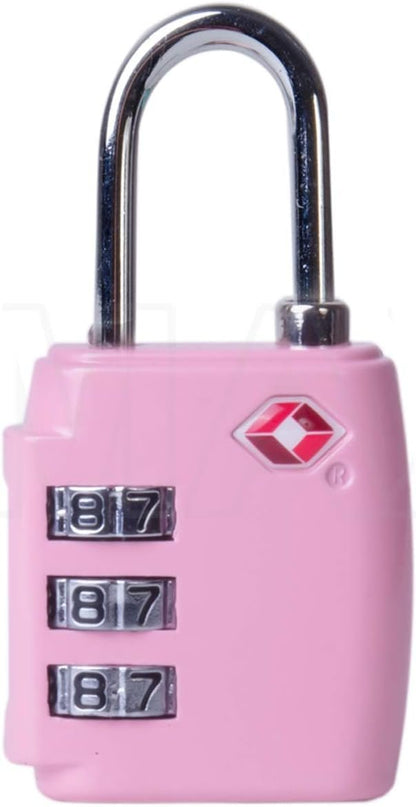 TSA Approved Combination Luggage Lock Padlock Locker Locks Security Suitcase Bag 3-Digit Travel Long Shackle (Pink)