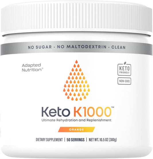 Keto K1000 Electrolyte Powder | Boost Energy & Beat Leg Cramps | No Maltodextrin or Sugar | Orange, Lighter Stevia Taste | 50 Servings