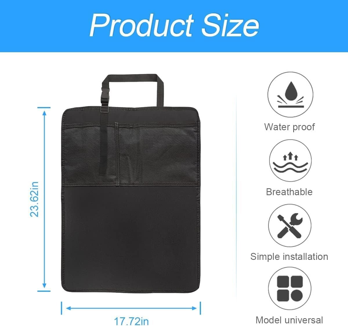 Heavy Duty Kick Mat for Car, 2 Pack Car Seat Back Protectors, Upgraded Waterproof Fabric, Car Back Seat Cover for Kids, Pets with 3 Reinforced Mesh Storage Pockets
