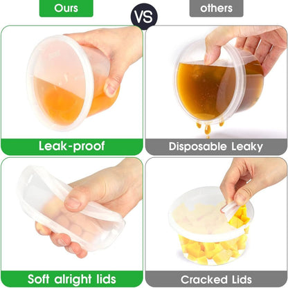 [60 Pack, 2 Size] Food Storage Containers with Lids,16oz, 32oz Plastic Airtight Deli Food Containers w Spoons, Microwave Freezer Food Container, BPA-Free Dishwasher Leakproof Clear Takeout Meal