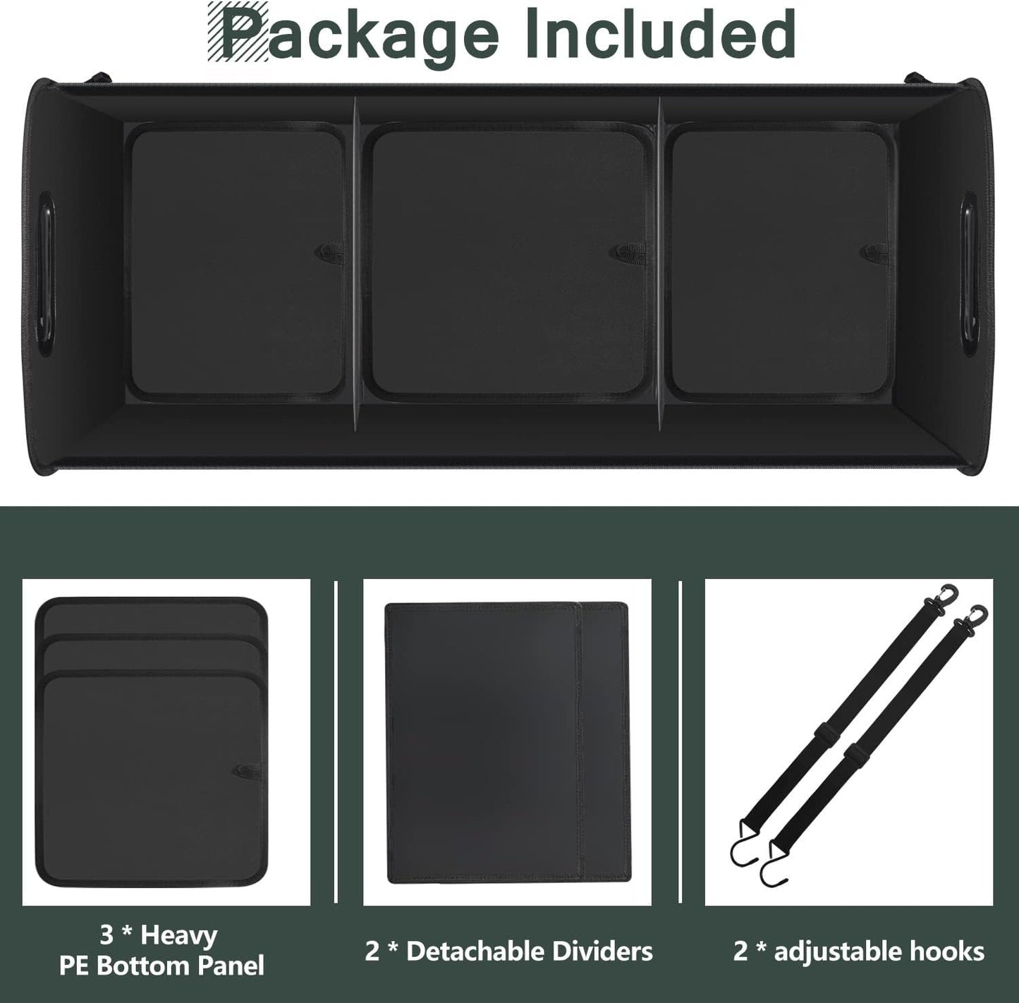 AOPHY Trunk Organizer for Car, 95L Large Capacity Storage with Non-Slip Bottom Strips and 2 Retractable Straps, Cargo Organizer for Suv, Truck, Sedan, Waterproof Portable Car Organizers for Women Men