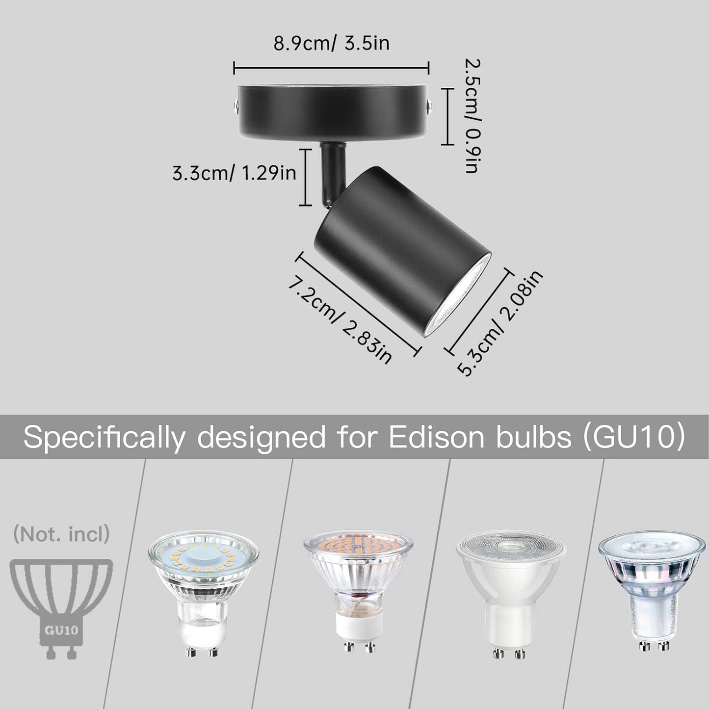 TaFiCo GU10 Ceiling Spotlight LED 2 x 1 Bulb - Ceiling Light Spotlight Black Swivelling - Wall Spot Indoor for Kitchen Living Room Bedroom Hallway (Bulb Not Included)