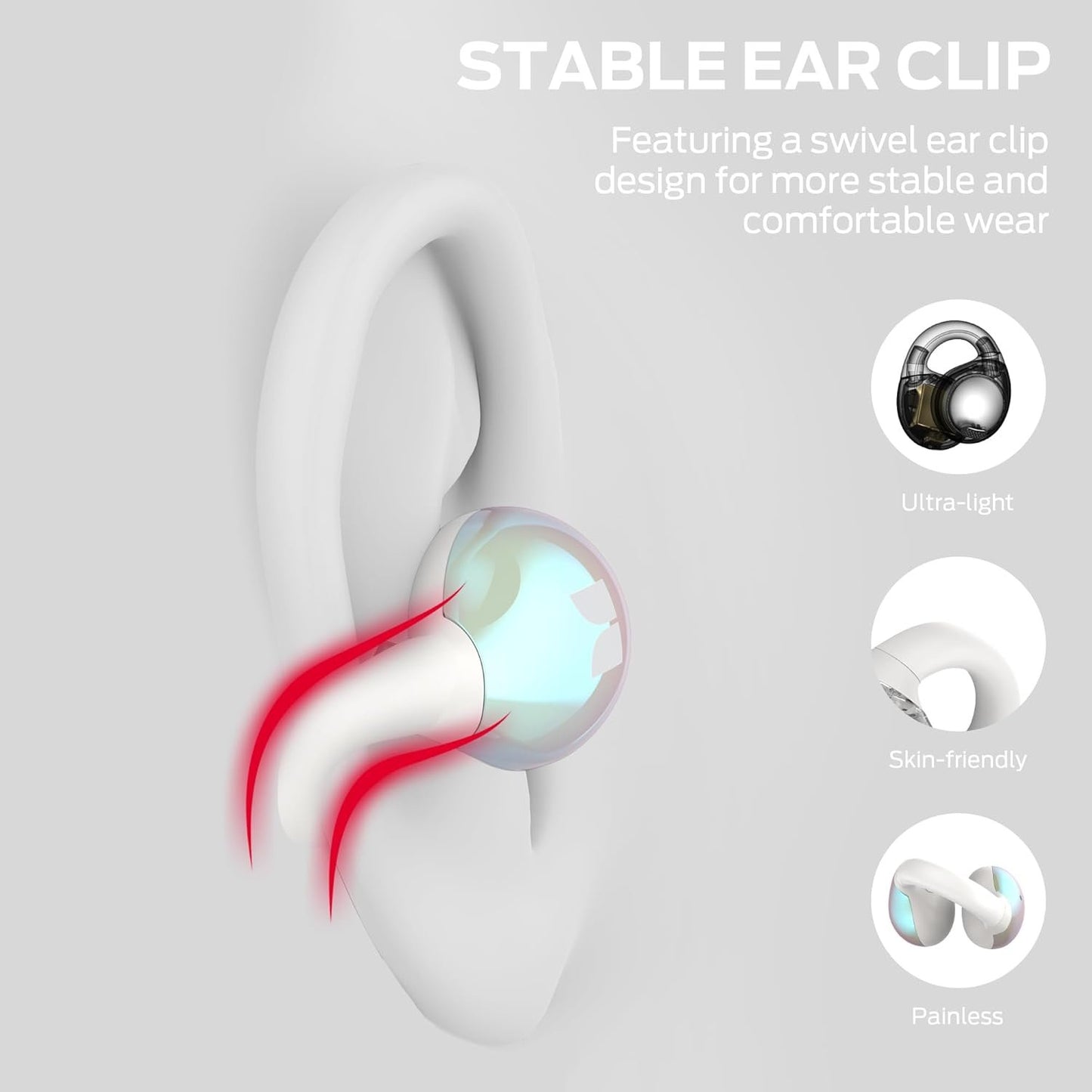 Monster Wireless Earbuds, Bluetooth 5.4 Clip-On Earbuds with HiFi Stereo, Open Earphones with ENC Clear Call, 21H Playtime, Fast Charge, Touch Control, IPX6 Waterproof Wireless Headphones for Exercise