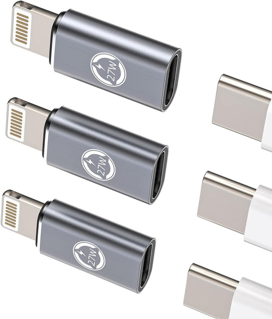 27W USB C Female to Lightning Male Converter Fast Charger Adapter(3Pack)Type-c Port Charge Cord Connector Charging Data Sync Cable for Apple for Iphone 11 12 13 14 Pro Max Xs Plus for Ipad tp-ip(27w)