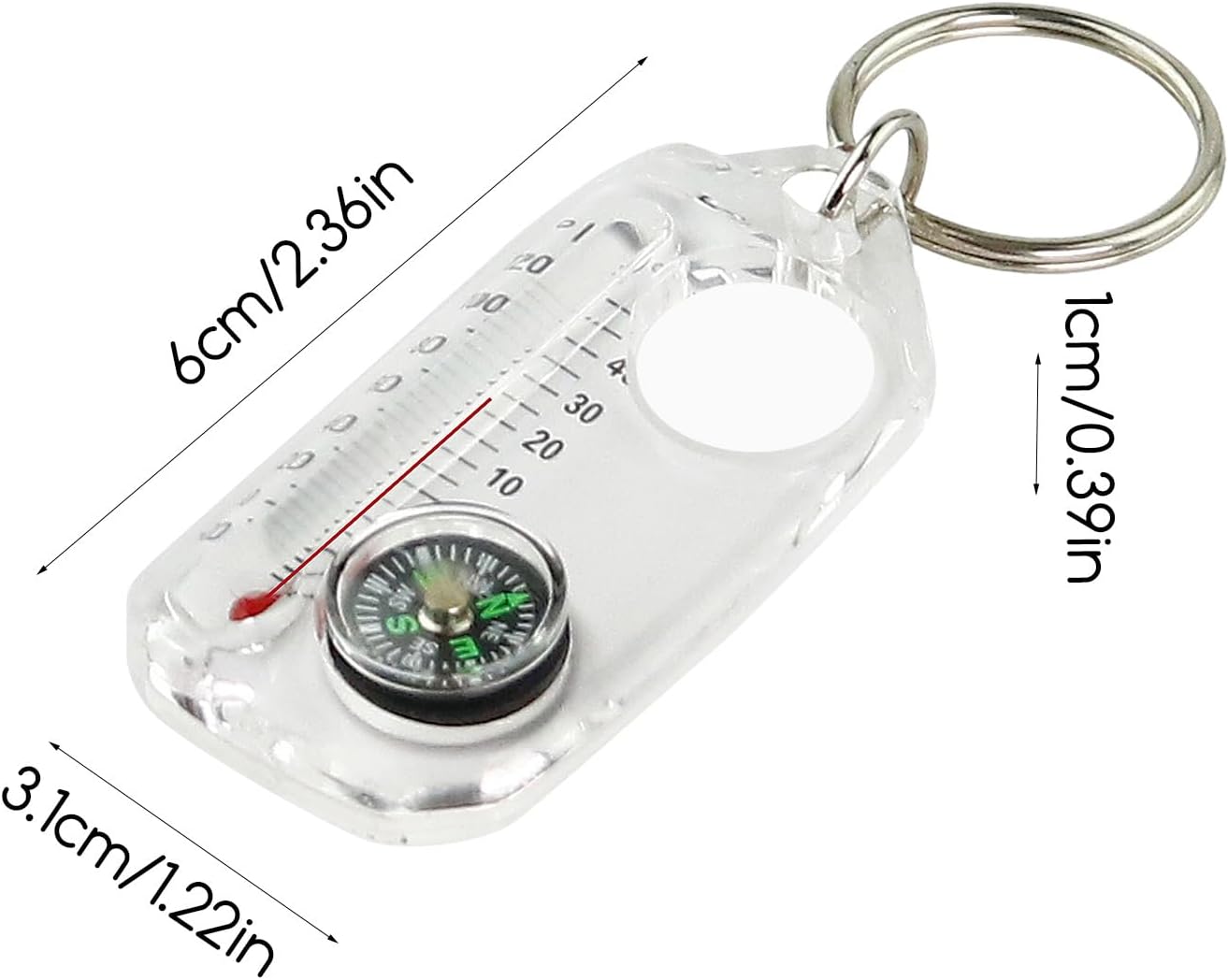 Compass Key Chain, Pocket Compass Thermometer, Survival with Clip, Lightweight Gear for Hiking and Backpacking, Outdoor Travel Use, 2.3x1.2x0.3 Inches Abs Build 1 Piece