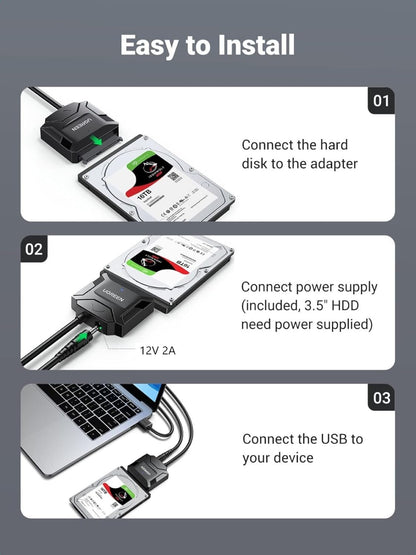 UGREEN SATA III to USB 3.0 Adapter Cable for 3.5 2.5 Inch SSD HDD, Hard Drive Disk Support UASP, with 12V Power Adapter, Not for IDE SSD