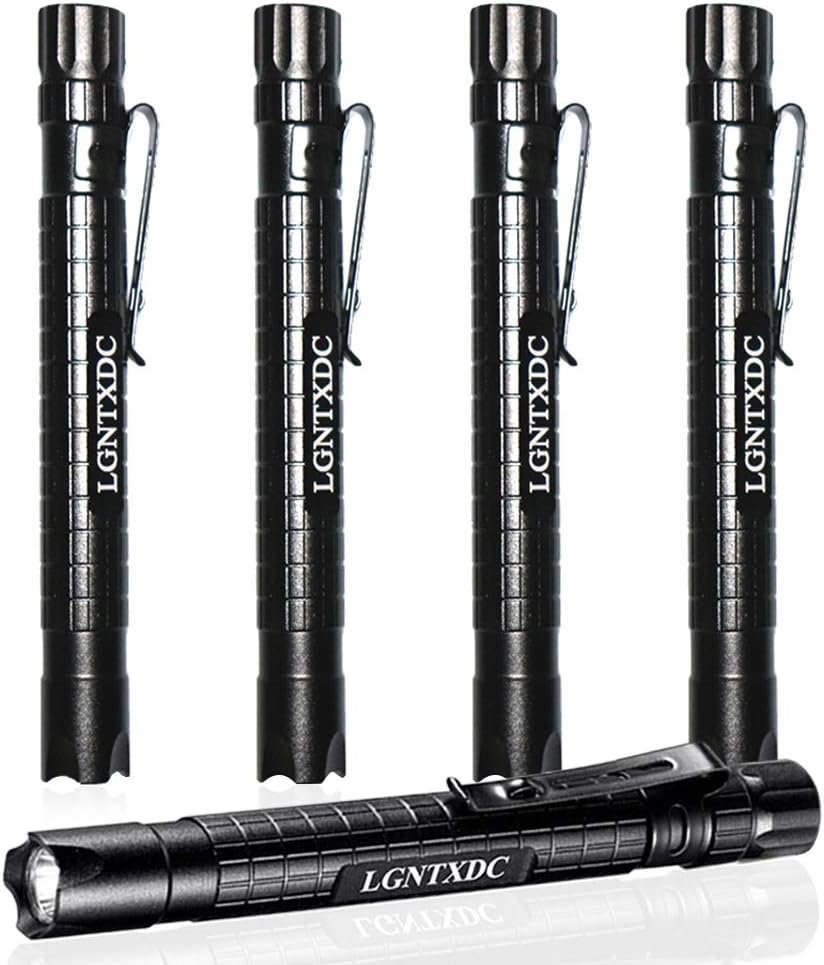 LGNTXDC LED Pen Light, 5 Pcs Ultra-Bright Aluminum Small AAA Mini Flashlights Tactical Penlight with Pen Clip, Non-Slip Waterproof IPX4 Pocket-Size, XDC140 Pro