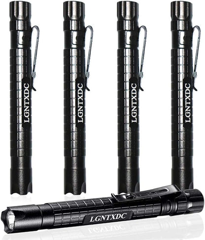 LGNTXDC LED Pen Light, 5 Pcs Ultra-Bright Aluminum Small AAA Mini Flashlights Tactical Penlight with Pen Clip, Non-Slip Waterproof IPX4 Pocket-Size, XDC140 Pro