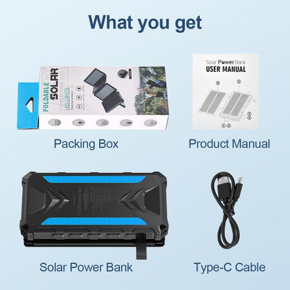Solar Charger 20000mAh Solar Power Bank with Dual 3A Outputs USB C Fast Charging Portable Charger, 4 Solar Panels External Battery Waterproof and Flashlights for Phone,Tablet,Outdoor,Camping (Blue)