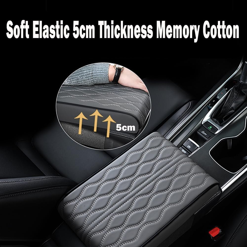Car Armrest Cover Pillower, Auto Center Console Cushion Pad, Universal PU Leather Soft Memory Foam Arm Rest Protector Interior Accessories for SUV/Truck/Vehicle (Black, 32 * 22 * 5cm)