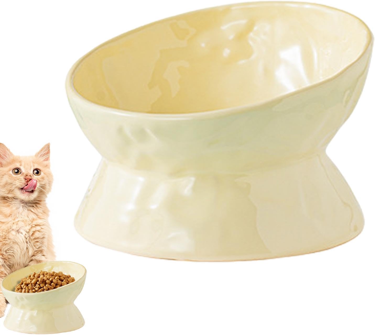 Ceramic Cat Food Bowls Elevated | Tilted Feeding Dish Water Bowls,Pet Feeding Watering Supplies for Indoor Cat and Dog, Protect Pet's Spine