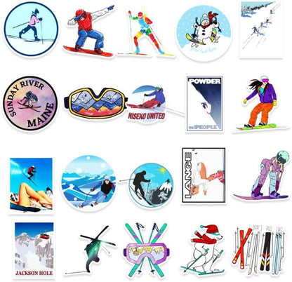 Ski Stickers 50 pcs Outdoor Skiing Sports Snowboard Decals for Laptops Water Bottles Luggage Adventure Camping Travel Hiking Waterproof Vinyl Stickers for Teens Adult