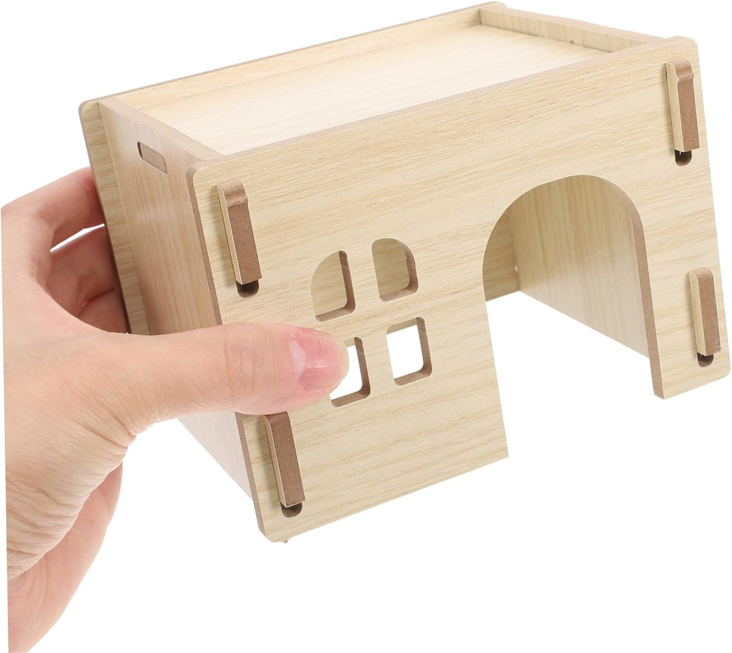 Milisten Cozy Wooden Hideout for Small Pets Multifunctional Hamster House with Feeding and Watering Area Secure Design for Rabbits Guinea Pigs Hedgehogs and Chinchillas
