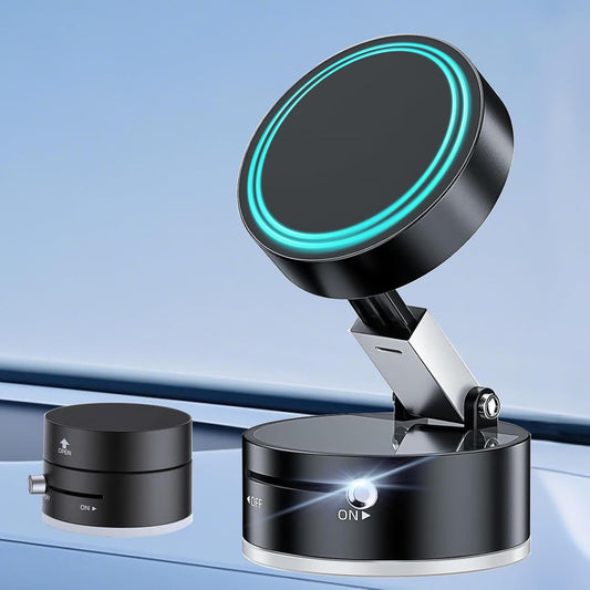 Jkoailiwi Adjustable Mechanical Vacuum Magnetic Car Suction Phone Holder with Telescopic Structure, Suction Cup Magnetic Phone Mount for Car/Travel/Desktop, Compatible with iPhone & Android, Black