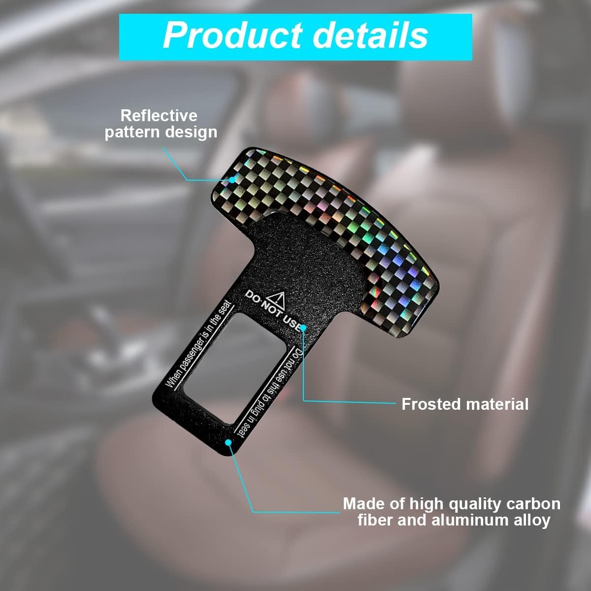 Seat Belt Clip, 2 Pack Metal Car Seat Belt Plugs, Alarm Stoppers for Car Seat Belt Buckles, Universal Auto Metal Car Interior Accessories (Carbon Fiber)