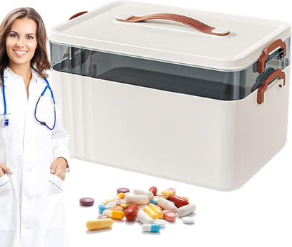 Generico Medicine Box Organizer, Multi-Tier Household Storage Medicine, 12.4x7.87in Clear Family Safety Accessories, Tools Container for Home Use, Camping, and Travel