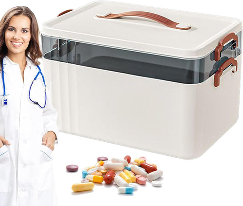 Generico Medicine Box Organizer, Multi-Tier Household Storage Medicine, 12.4x7.87in Clear Family Safety Accessories, Tools Container for Home Use, Camping, and Travel