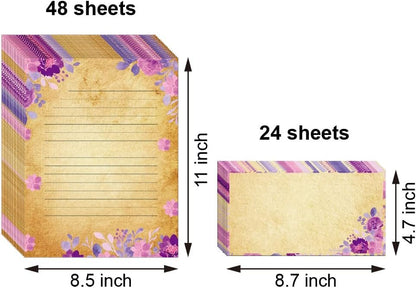 Vintage Stationary Paper and Envelopes Set Vintage Floral Stationary Paper Set with Lined Letter Writing Paper – 48 Sheets + 24 Envelopes, 8.5 x 11 Inch of Each Stationary Paper