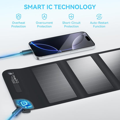 Ecosonique 8W Portable Solar Chargers 5V USB-C Small Power Emergency Foldable Solar Panels for Camping Hiking Backpacking for Phones Smart Watches Fans Flashlight Small Power Banks Battery Packs