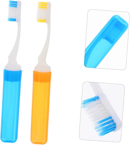 OATIPHO 2pcs Folding Travel Toothbrushes with Cover Compact Travel Toothbrush Kit for Camping Hiking Backpacking Gentle Cleaning Soft Hair Technology for Sensitive Gums
