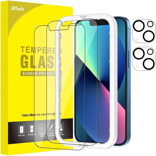 JETech Screen Protector for iPhone 13 6.1-Inch with Camera Lens Protector, Easy-Installation Tool, Tempered Glass Film, 2-Pack Each