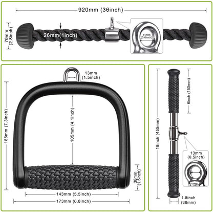 Kipika Tricep Pull Down Attachment, Cable Machine Accessories for Home Gym, Cable Machine Attachments Pulley System Gym, LAT Pull Down Attachment Weight Fitness