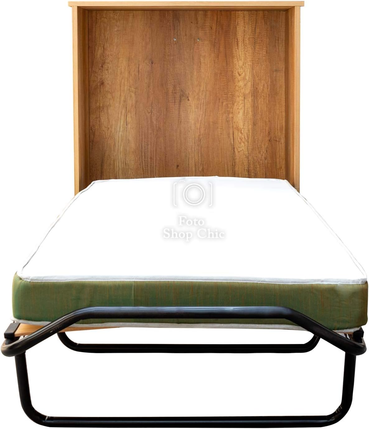 LE CHIC ARREDAMENTI Concealed Single Bed Cabinet, High Density Mattress H 10 cm, Includes Orthopaedic Slatted Base, Roll-In Structure with Wheels, Tobacco Oak Finish