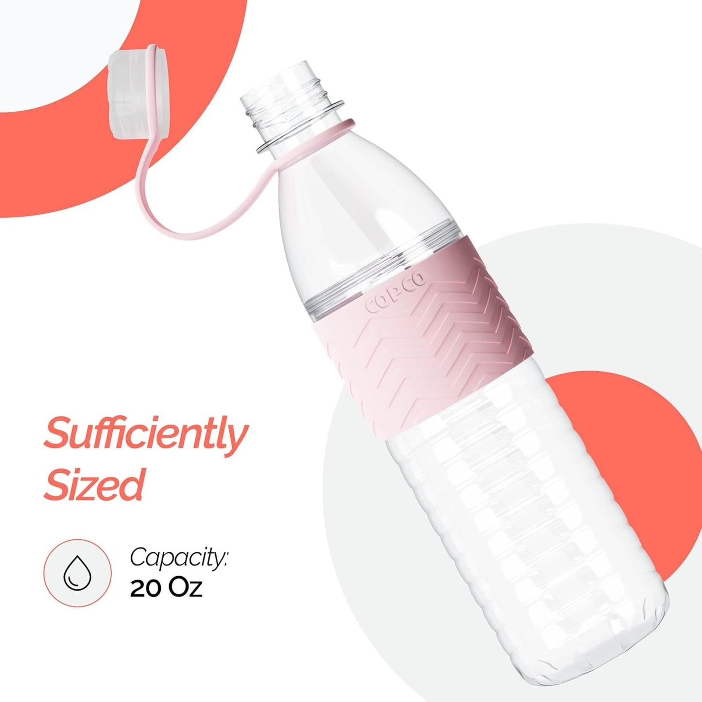Copco Hydra 20 oz Tritan Water Bottle with Leak-Proof Lid & Textured Grip - BPA-Free, Dishwasher Safe, Easy Twist-Open for Ice & Fruit - Fits Cup Holders, Lightweight, Durable(Pink)