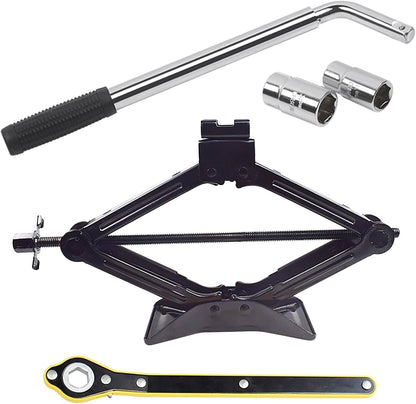 QISF 5PCS Universal Car Jack Emergency Kit, Portable 2Ton/4400LBS Scissor Jack with Lug Wrench and Ratchet Wrench Ideal for Auto SUV Tire Jack Lift Use