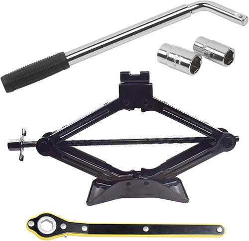 QISF 5PCS Universal Car Jack Emergency Kit, Portable 2Ton/4400LBS Scissor Jack with Lug Wrench and Ratchet Wrench Ideal for Auto SUV Tire Jack Lift Use