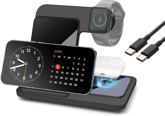 Wireless Charging Station 3 in 1 Wireless Charger Fast Wireless Charging Dock for iPhone 8-16 Series,iWatch 10/Ultra 2/9/Ultra/8/SE2/7/6/5/4/3/2,pods4/3/Pro/Pro2 (Black)
