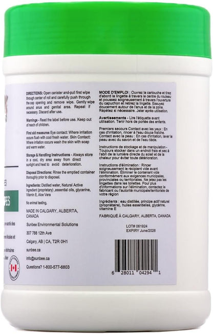 Made in Canada Sunbee Premium Bits and Butt Cleaning Wipes, Grooming for Pets, Cats 110-count