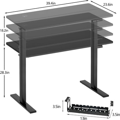 sogesfurniture 39.4" Height Adjustable Electric Standing Desk, Sit Stand up Desk Ergonomic Computer Desk with Memory Preset, Lift Motorized Desk Workstation for Office Home Work, Black